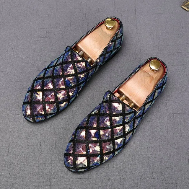 Men Casual Pointed Charm Sequins Flat Formal Oxfords Dress Shoes