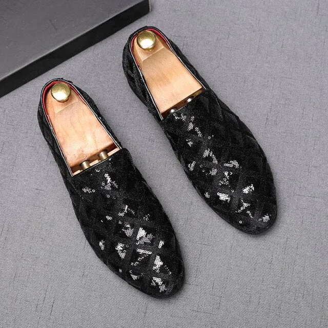 Men Casual Pointed Charm Sequins Flat Formal Oxfords Dress Shoes