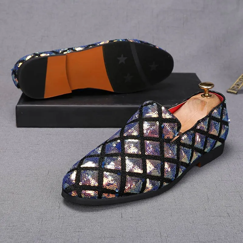 Men Casual Pointed Charm Sequins Flat Formal Oxfords Dress Shoes