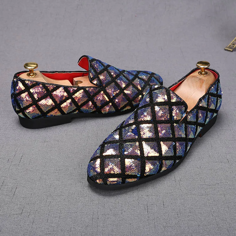 Men Casual Pointed Charm Sequins Flat Formal Oxfords Dress Shoes