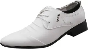 Men Dress Shoes Slip On Loafers Leather Lace Male Suit Shoe Shoes Men Comfortable Wedding Casual Business Shoes Men's Leather Shoes Black Work Shoes Men Business Casual (White, 42), 8.5