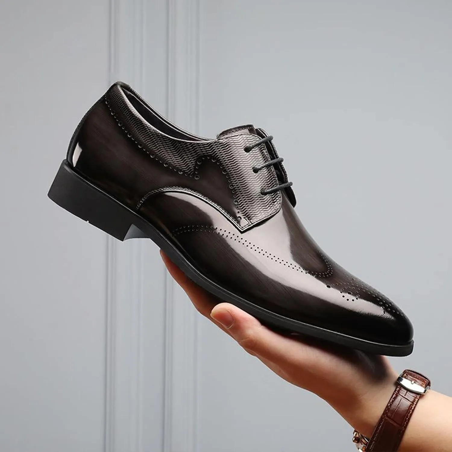 Men Leather Cap Toe Oxford Business Formal Dress Fashion Style Men's Breathable Black Oxford Shoes for Men Shiny