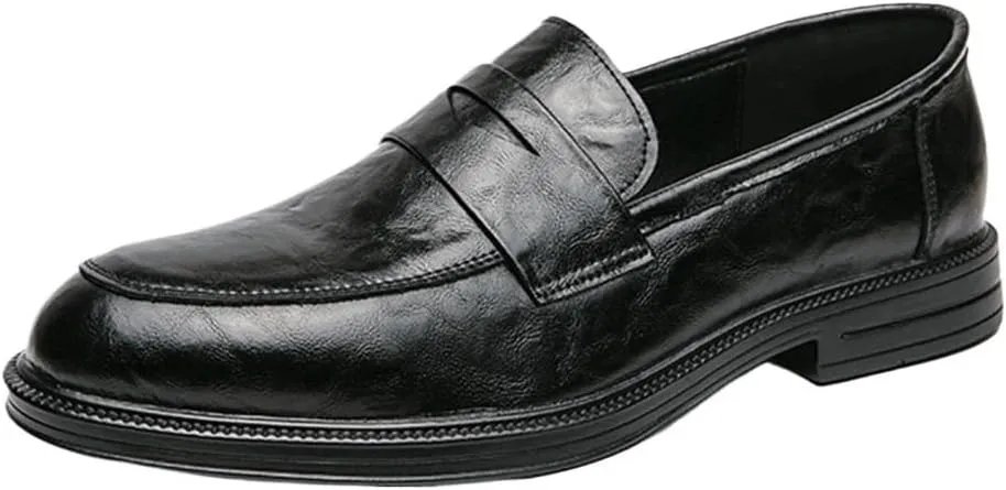 Men Leather Loafers Slip On Dress Shoes Casual British Style Black Fashion Trend Comfortable