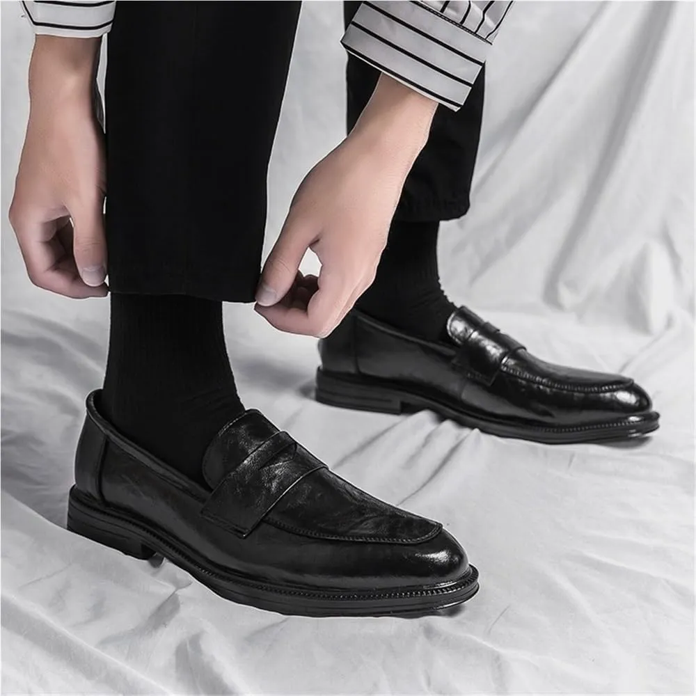 Men Leather Loafers Slip On Dress Shoes Casual British Style Black Fashion Trend Comfortable