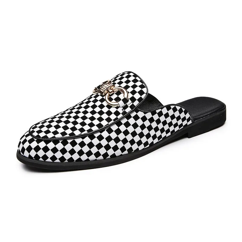 Men' s Plaid Design Backless Loafers