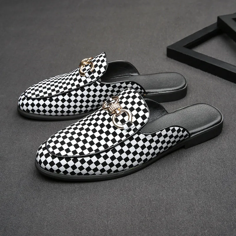 Men' s Plaid Design Backless Loafers