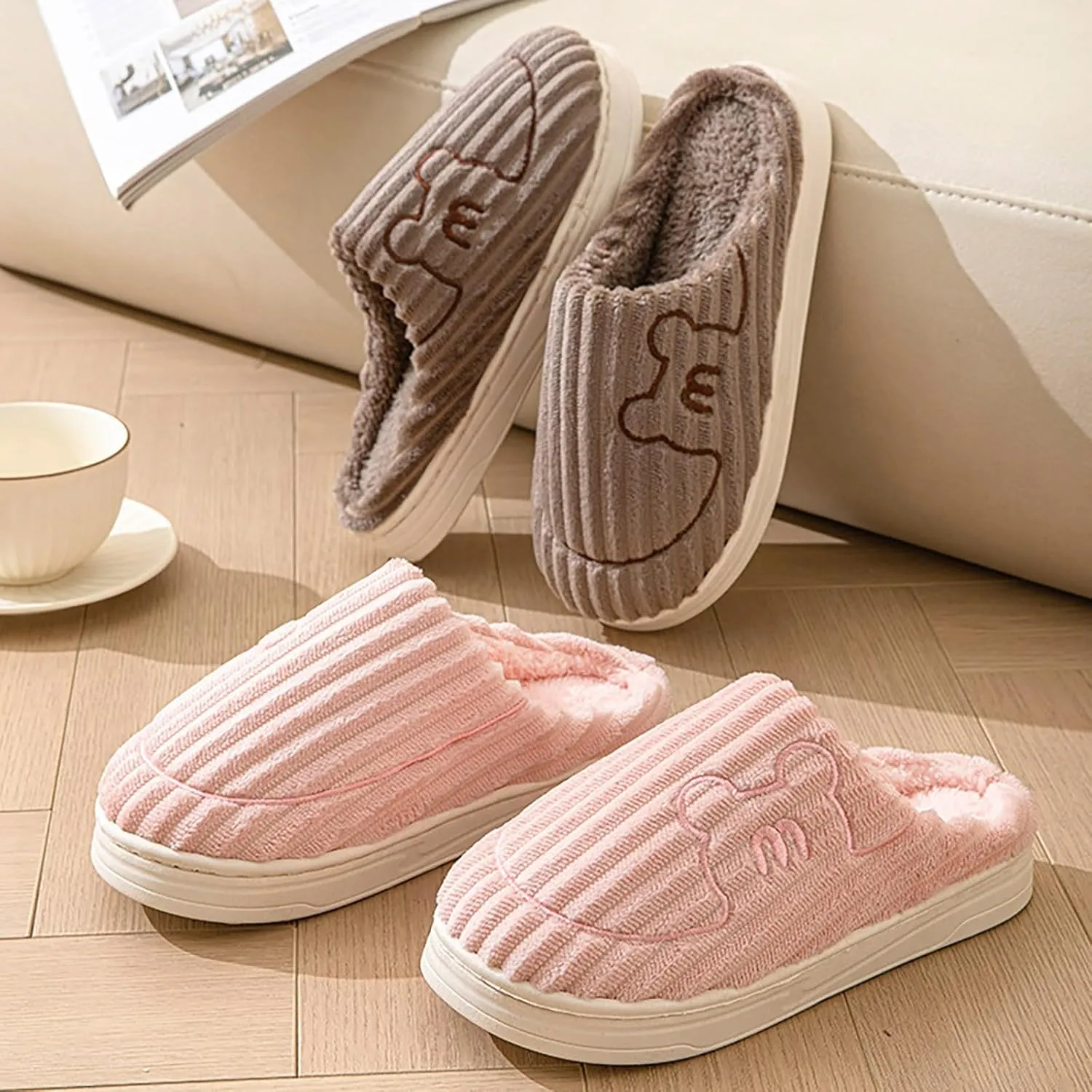 Men Women House Slippers Non Slip Cotton Plush Lined Home Slipper Indoor and Outdoor Sort Cozy Bedroom Slippers