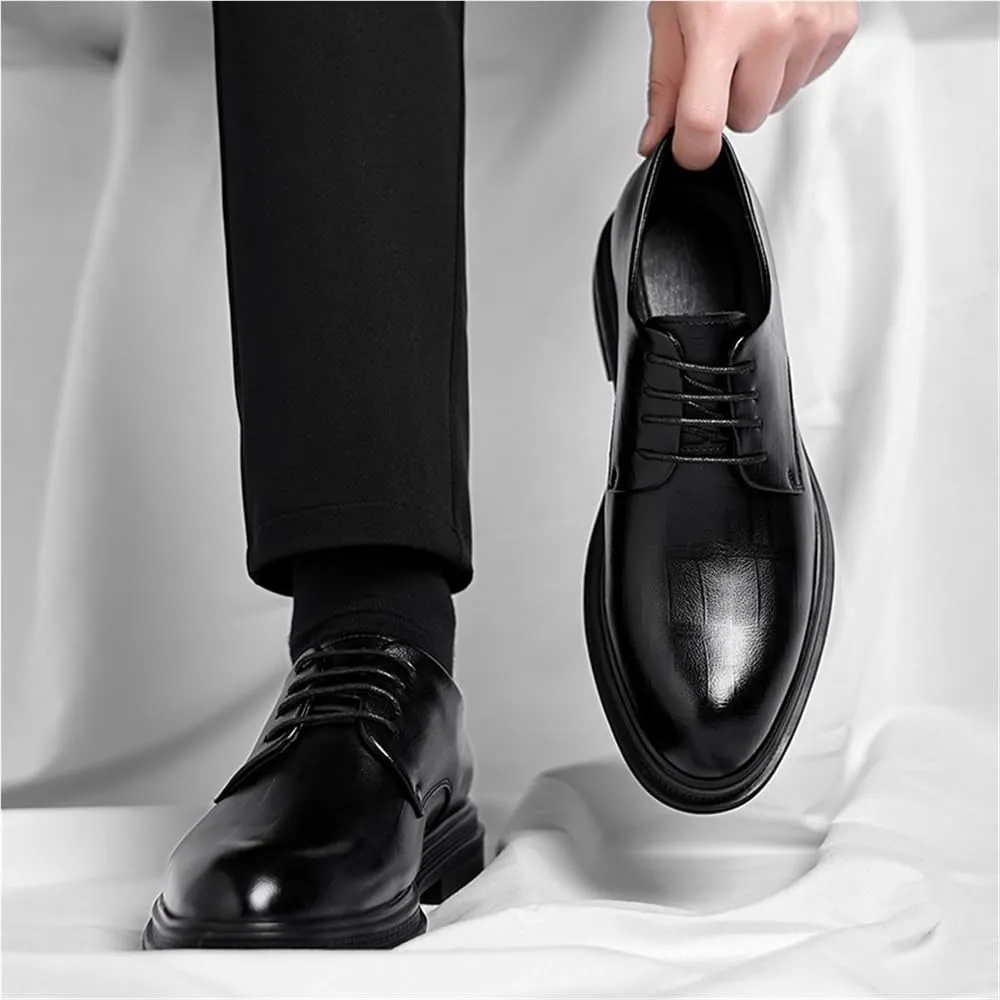 Men's Autumn Dress Business Leather Shoes British Height Increasing Casual Suit Groom Wedding Shoes Mens Formal Leather Shoes(7.5)