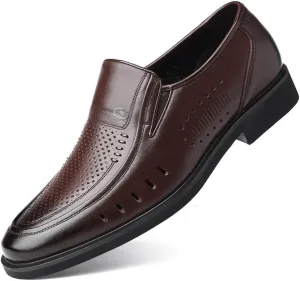 Men's Breathable Slip-On Oxford Dress Shoes - Round Toe, Hollow Leather Design, Comfortable for Business Casual & Formal Wear