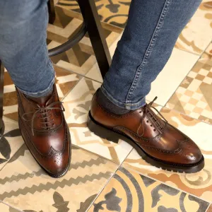 Men's Full Brogue Leather Shoes Goodyear Welt Wide Plus Size Brown 5570