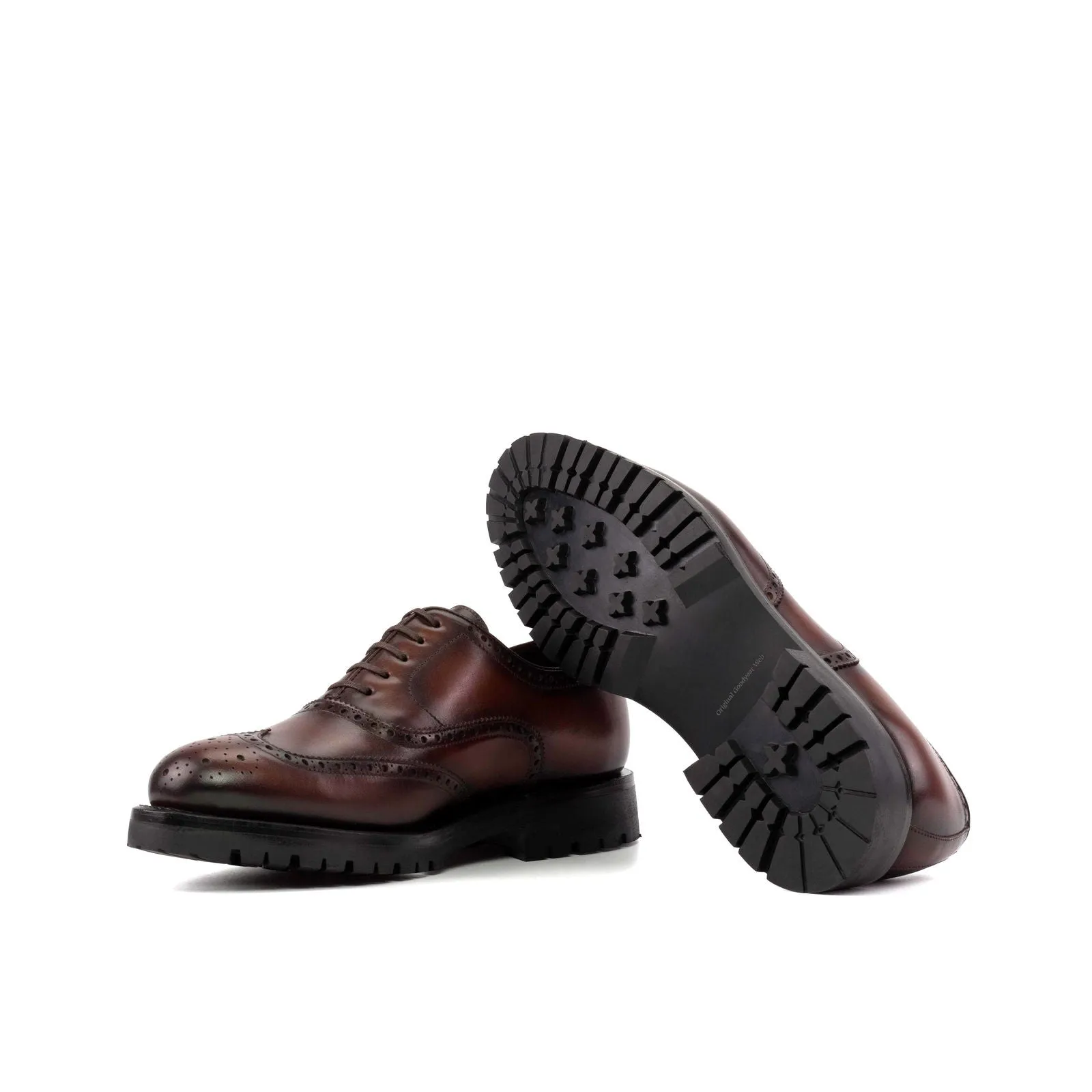 Men's Full Brogue Leather Shoes Goodyear Welt Wide Plus Size Brown 5570