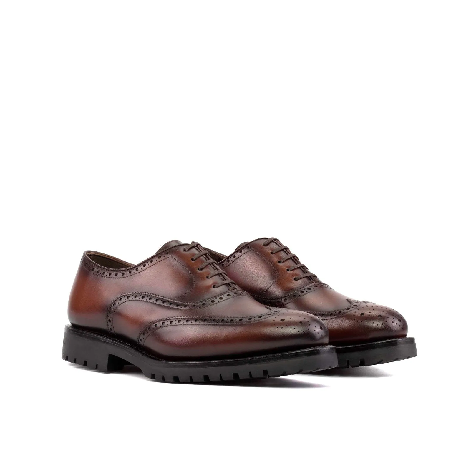 Men's Full Brogue Leather Shoes Goodyear Welt Wide Plus Size Brown 5570