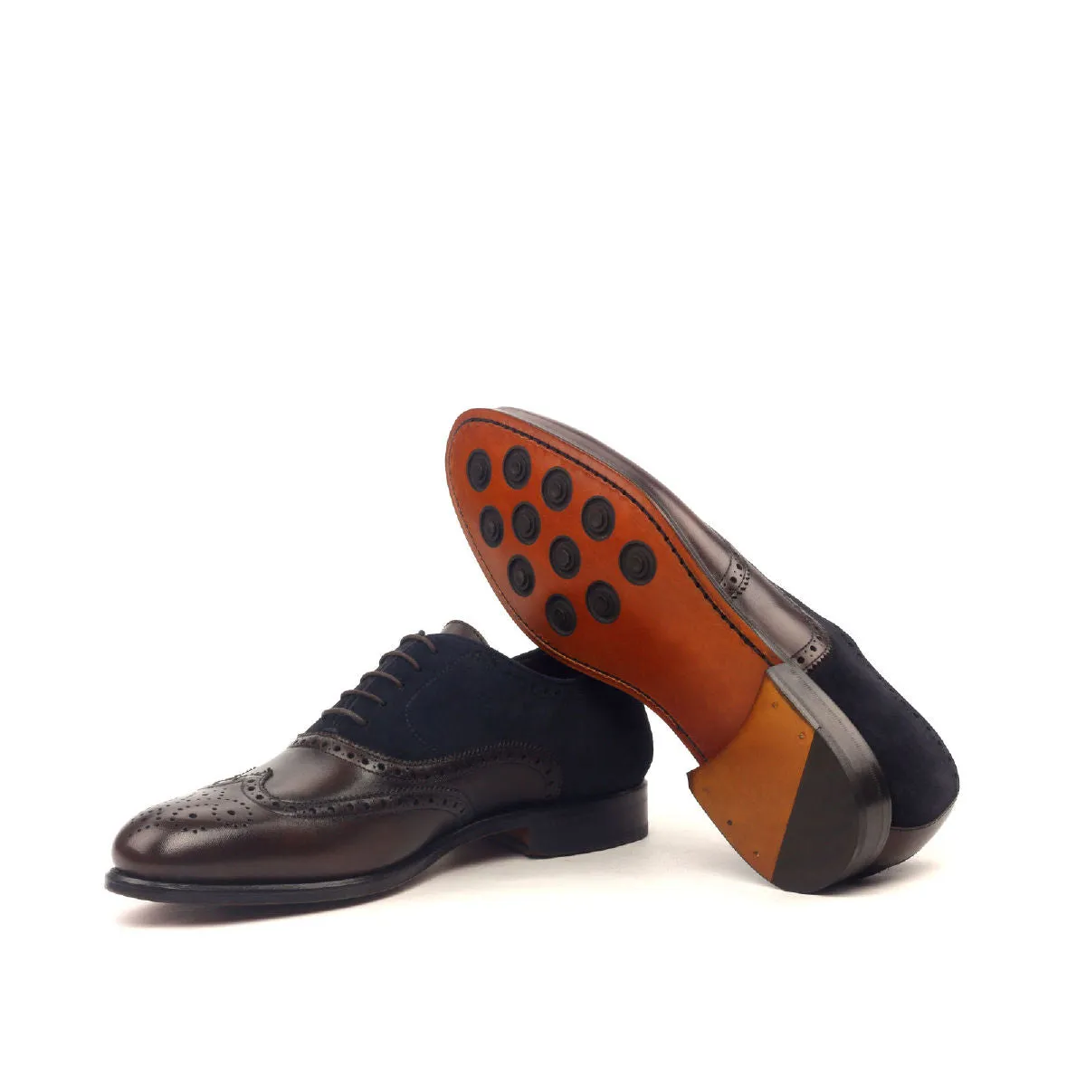 Men's Full Brogue Leather Shoes Wide Plus Size Blue Dark Brown 2391