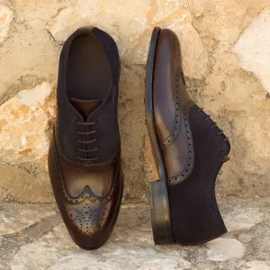 Men's Full Brogue Leather Shoes Wide Plus Size Blue Dark Brown 2391