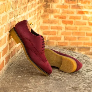 Men's Full Brogue Leather Shoes Wide Plus Size Burgundy 3571