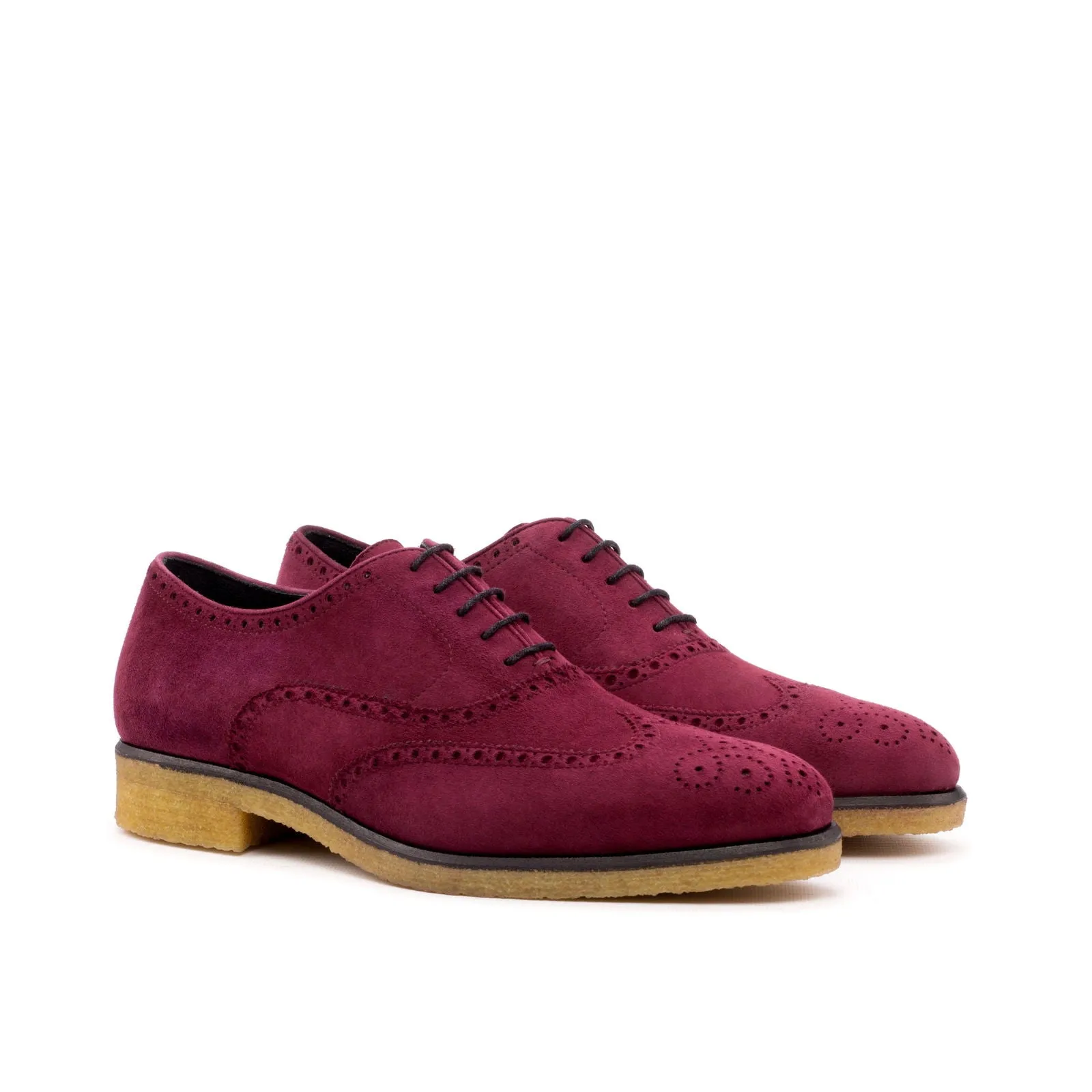 Men's Full Brogue Leather Shoes Wide Plus Size Burgundy 3571