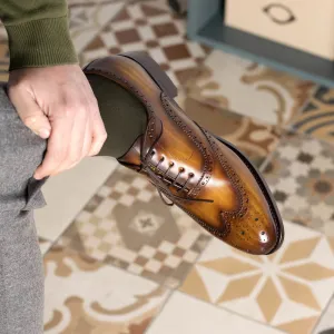 Men's Full Brogue Shoes Patina Leather Goodyear Welt Wide Plus Size Brown 5649