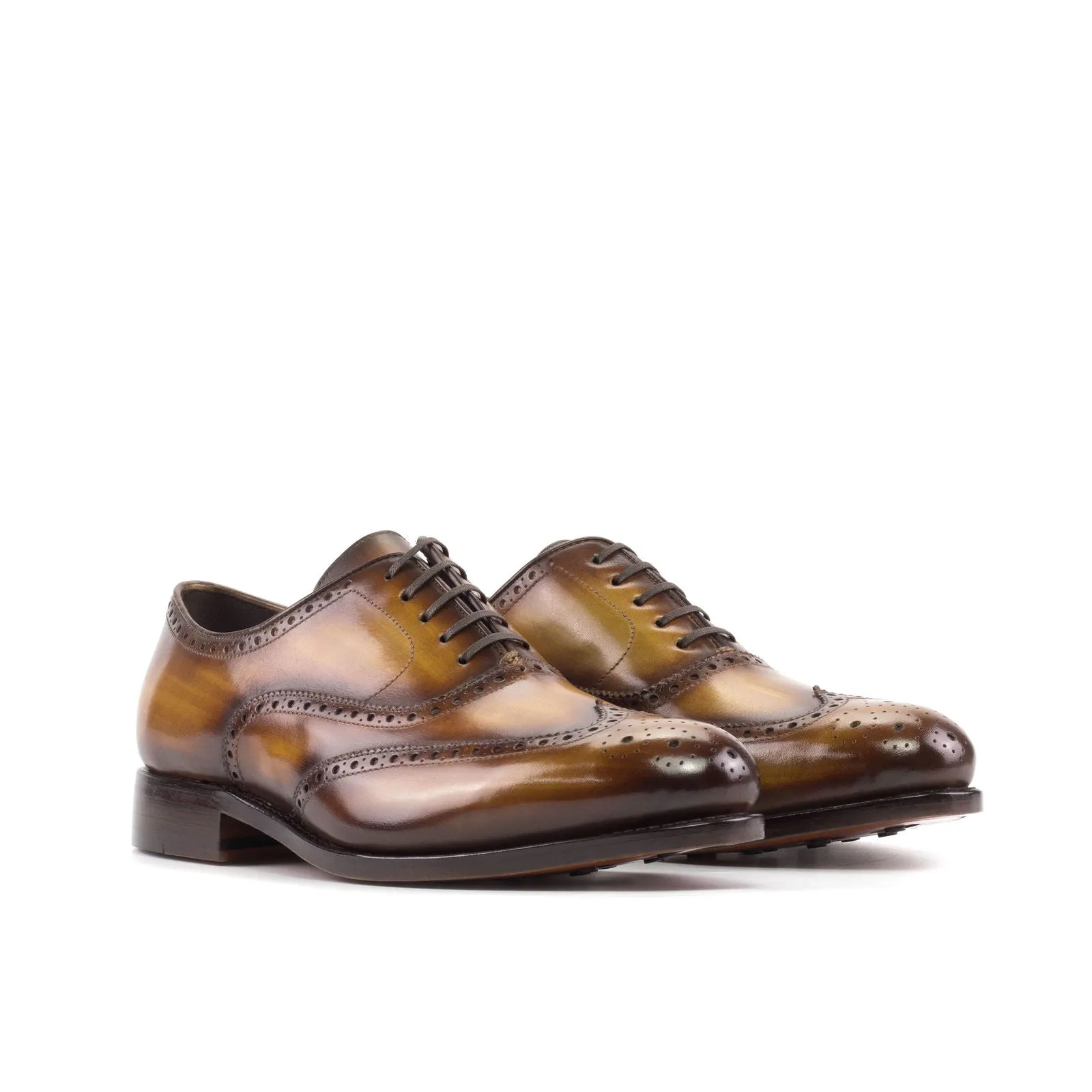 Men's Full Brogue Shoes Patina Leather Goodyear Welt Wide Plus Size Brown 5649