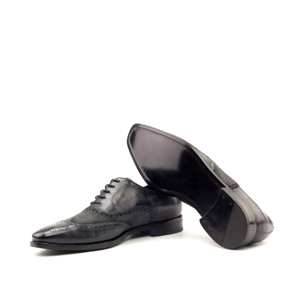 Men's Full Brogue Shoes Patina Leather Wide Plus Size Grey 2766