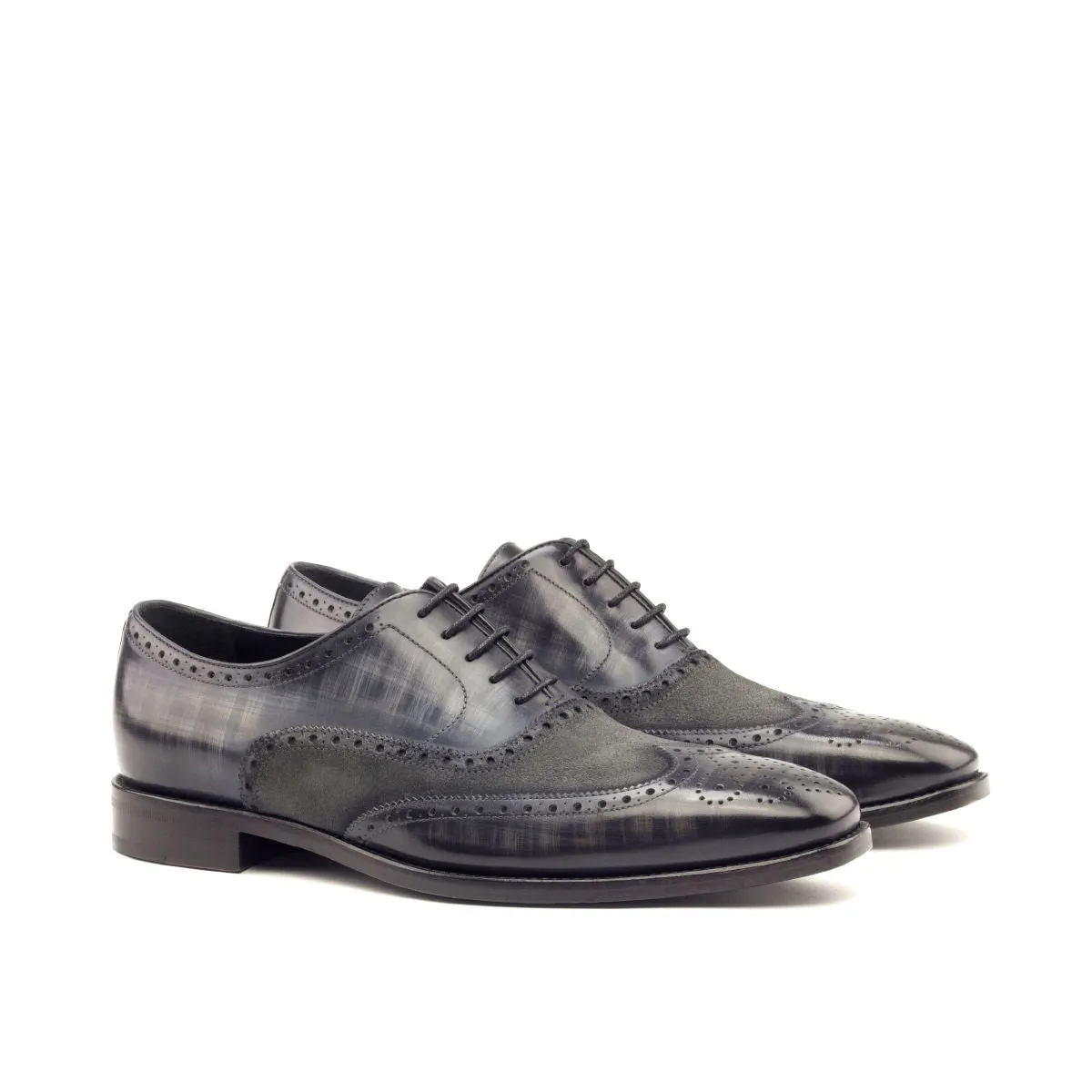 Men's Full Brogue Shoes Patina Leather Wide Plus Size Grey 2766