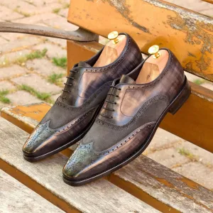 Men's Full Brogue Shoes Patina Leather Wide Plus Size Grey 2766