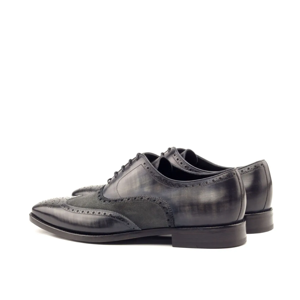Men's Full Brogue Shoes Patina Leather Wide Plus Size Grey 2766