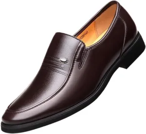 Men's Genuine Leather Slip On Shoes Casual Business Loafers Comfortable Flat Footwear Black