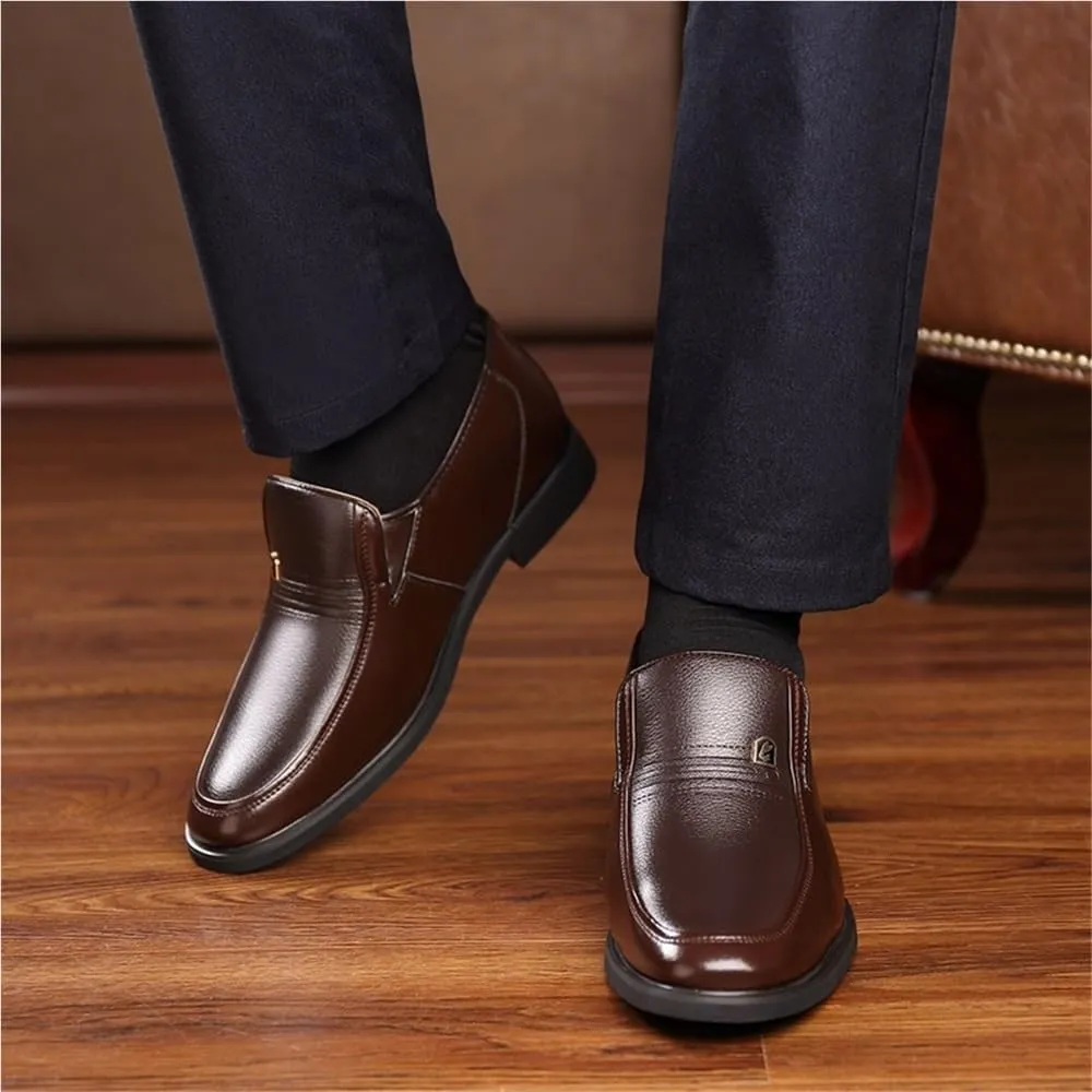 Men's Genuine Leather Slip On Shoes Casual Business Loafers Comfortable Flat Footwear Black