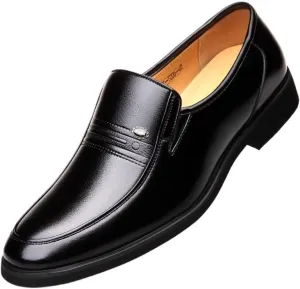 Men's Genuine Leather Slip On Shoes Casual Business Loafers Comfortable Flat Footwear Black