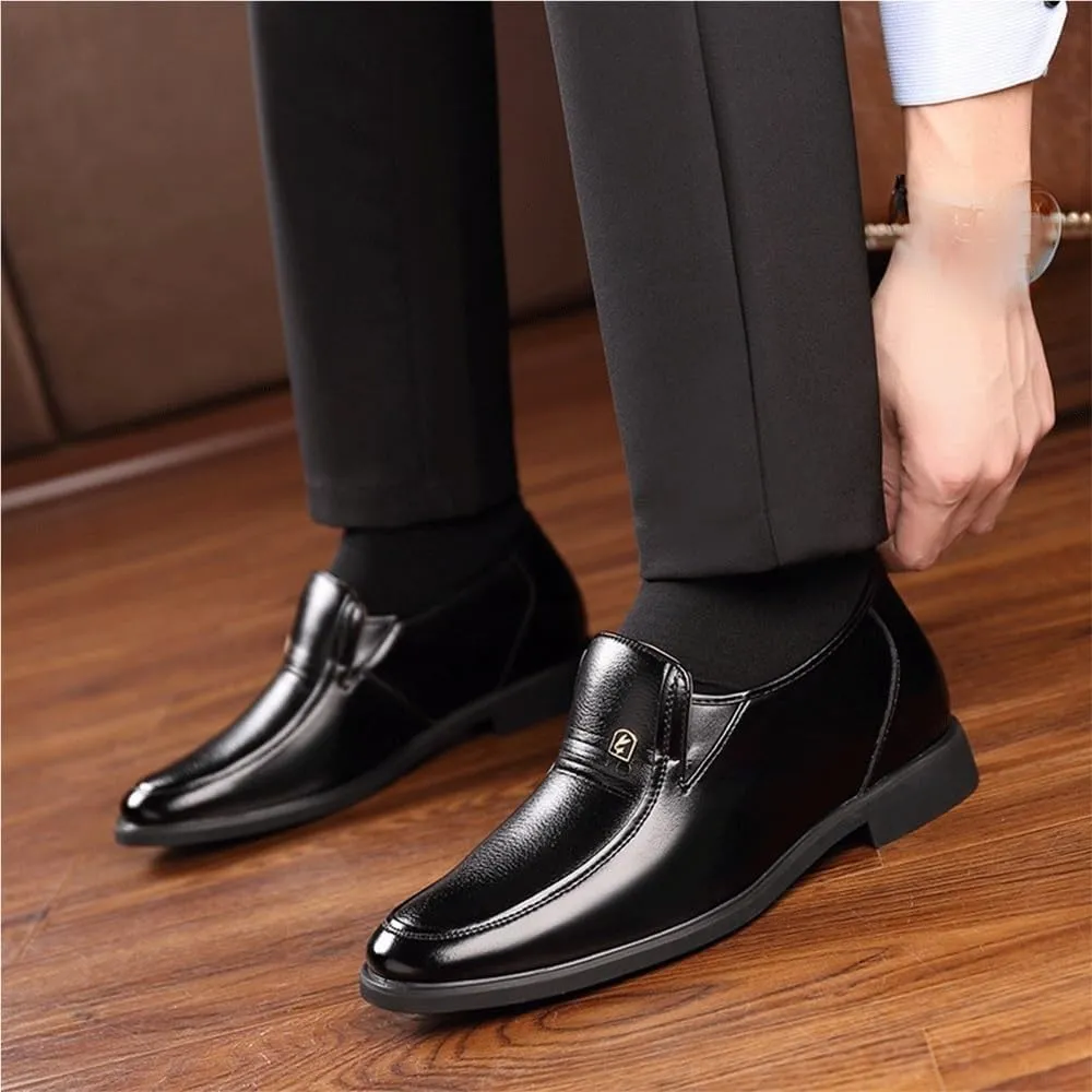 Men's Genuine Leather Slip On Shoes Casual Business Loafers Comfortable Flat Footwear Black