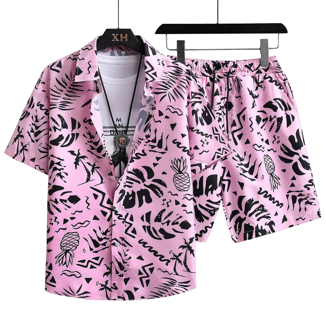 Men's Hawaiian Beach Shirt Loose Suit