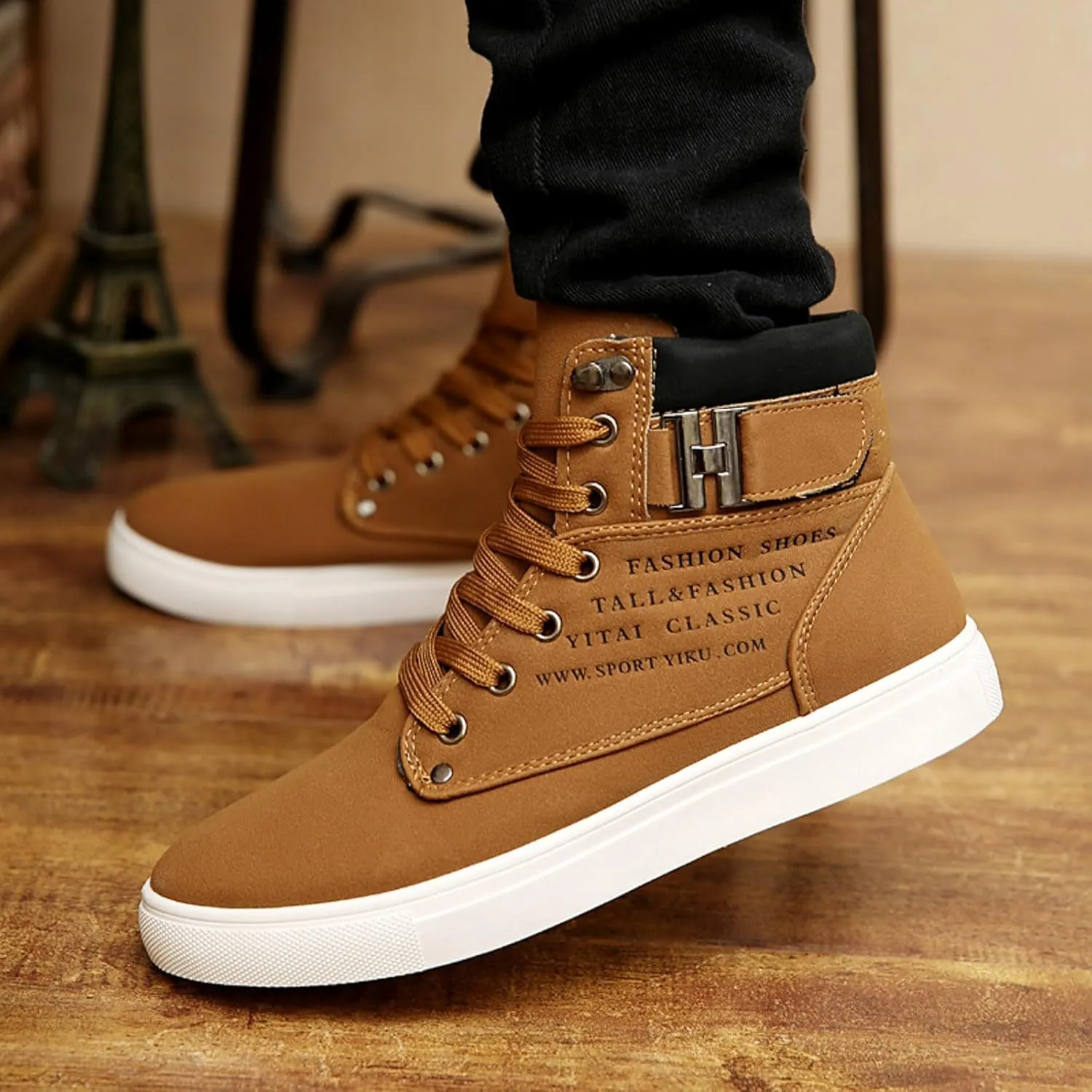 Men's High Top Sneakers Retro Casual Lace Up Sport Shoes Flat Bottom Walking Boots Outdoor Men Ledge Mid Boot