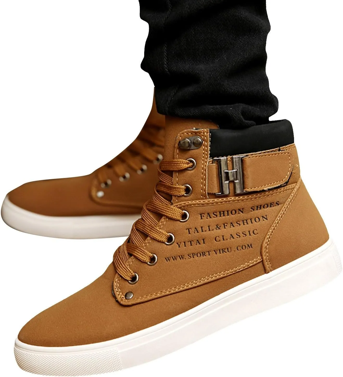 Men's High Top Sneakers Retro Casual Lace Up Sport Shoes Flat Bottom Walking Boots Outdoor Men Ledge Mid Boot