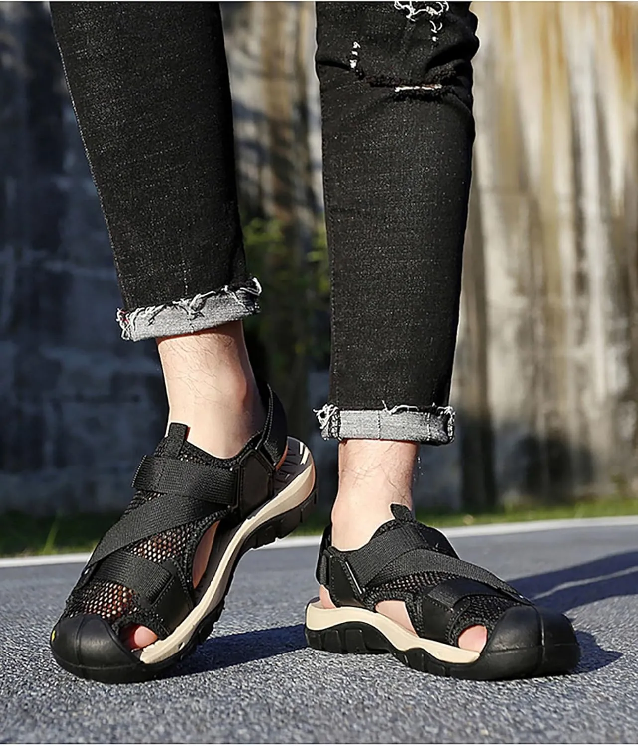 Mens Hiking Sandals Closed Toe Athletic Sport Sandals Leather Lightweight Walking Water Shoes
