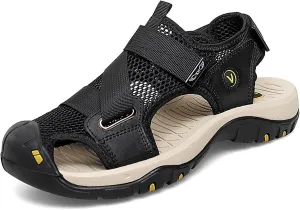 Mens Hiking Sandals Closed Toe Athletic Sport Sandals Leather Lightweight Walking Water Shoes