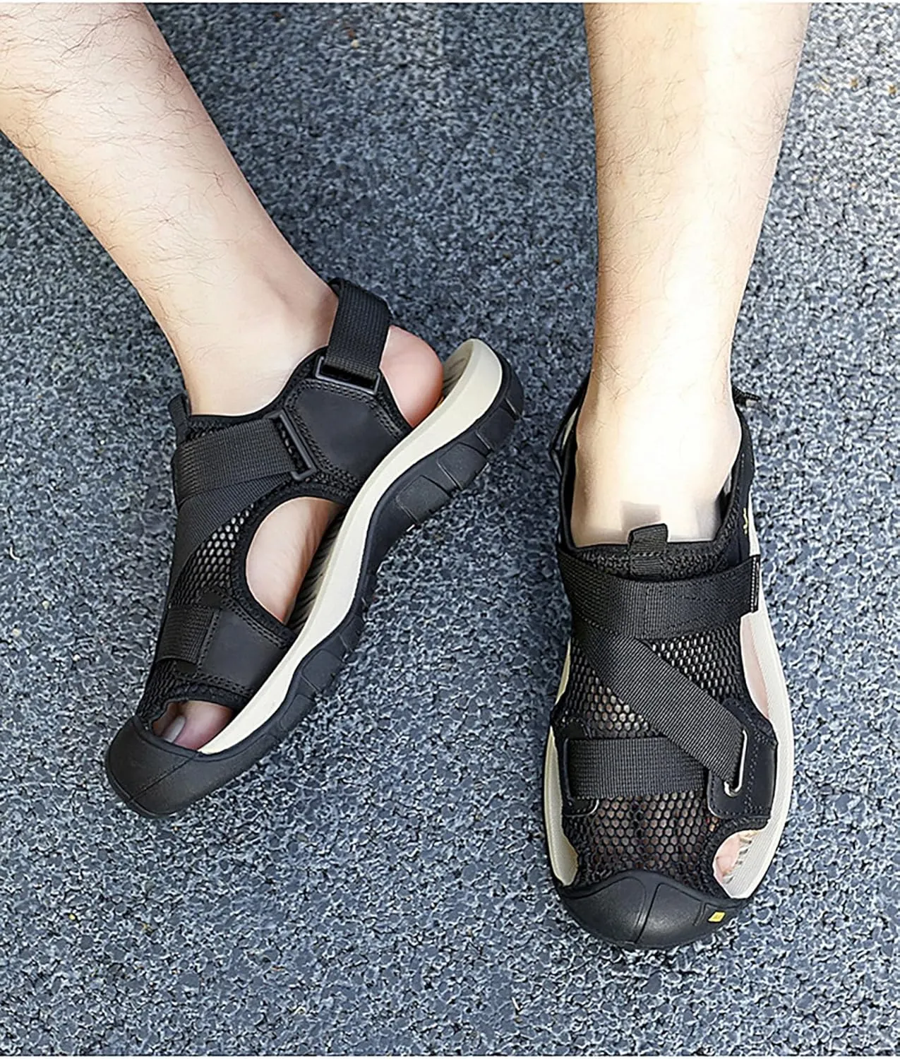 Mens Hiking Sandals Closed Toe Athletic Sport Sandals Leather Lightweight Walking Water Shoes