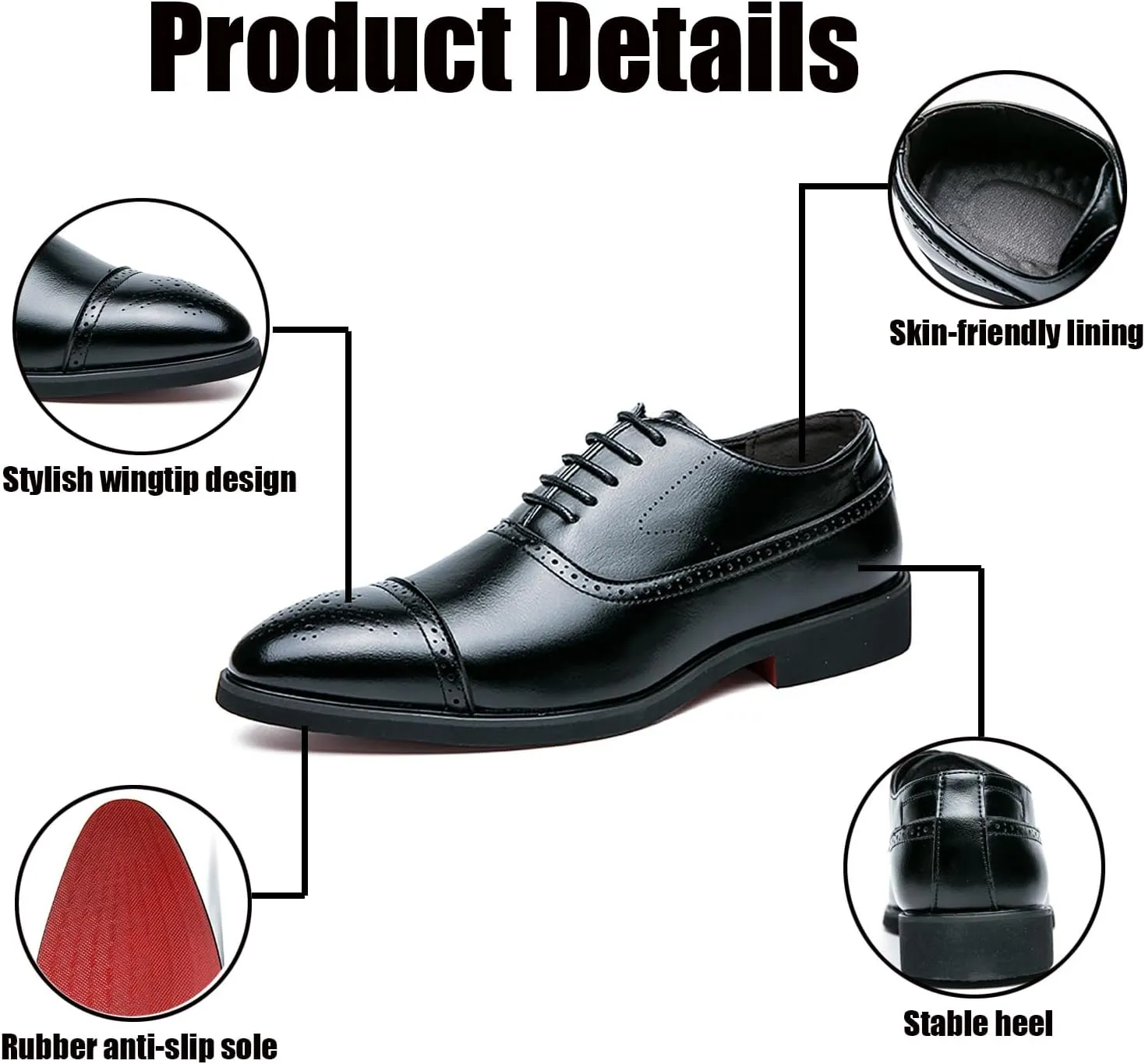 Men's Lace up Wingtip Brogues Dress Shoes,Fashion Modern Wingtip Business Banquet Work Formal Shoes Casual Pointed Toe Low Top Anti-Slip Leather Oxfords