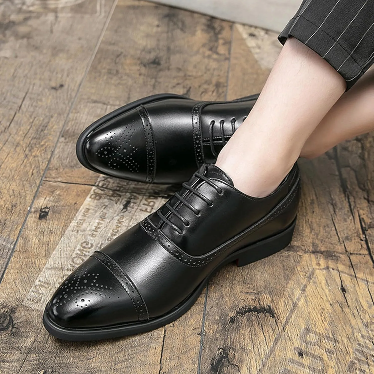 Men's Lace up Wingtip Brogues Dress Shoes,Fashion Modern Wingtip Business Banquet Work Formal Shoes Casual Pointed Toe Low Top Anti-Slip Leather Oxfords