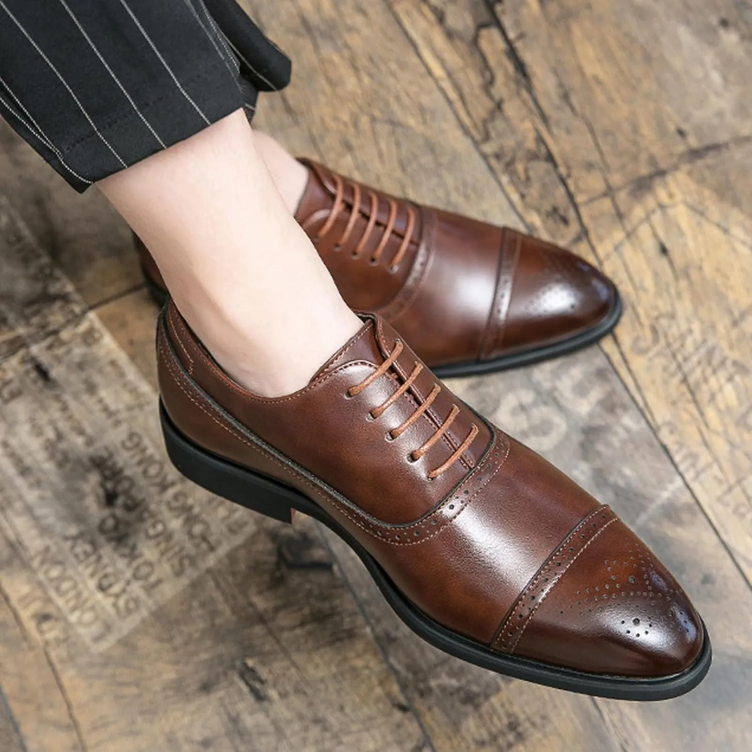 Men's Lace up Wingtip Brogues Dress Shoes,Fashion Modern Wingtip Business Banquet Work Formal Shoes Casual Pointed Toe Low Top Anti-Slip Leather Oxfords
