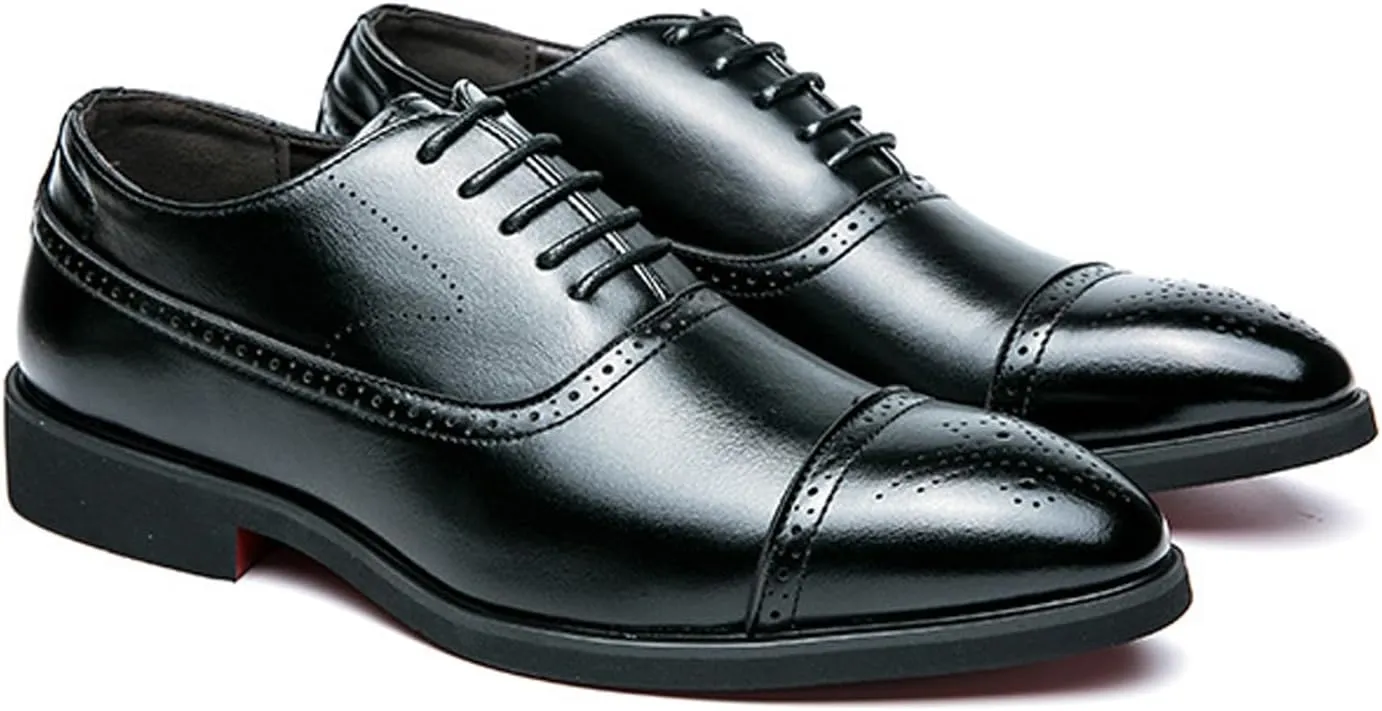 Men's Lace up Wingtip Brogues Dress Shoes,Fashion Modern Wingtip Business Banquet Work Formal Shoes Casual Pointed Toe Low Top Anti-Slip Leather Oxfords