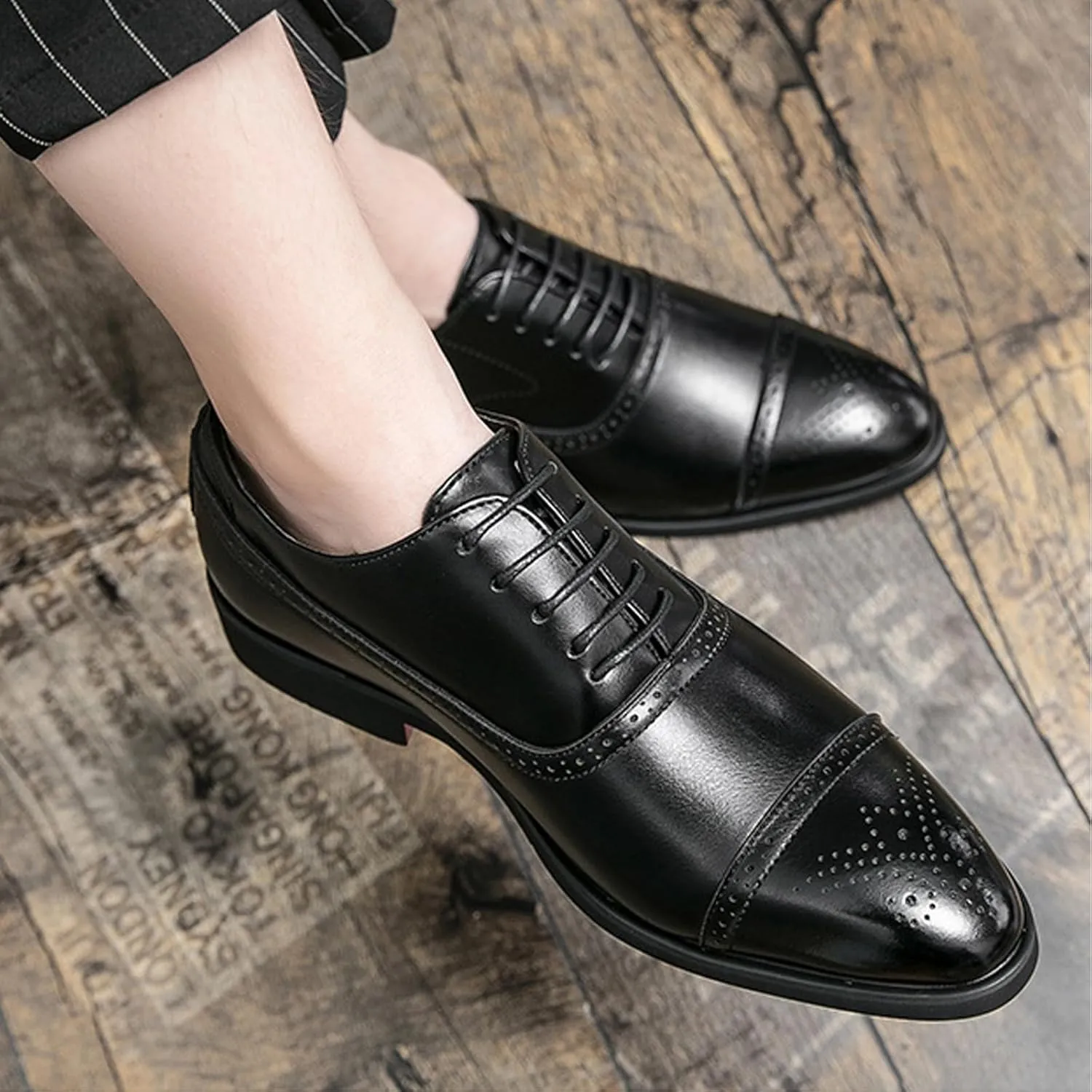Men's Lace up Wingtip Brogues Dress Shoes,Fashion Modern Wingtip Business Banquet Work Formal Shoes Casual Pointed Toe Low Top Anti-Slip Leather Oxfords