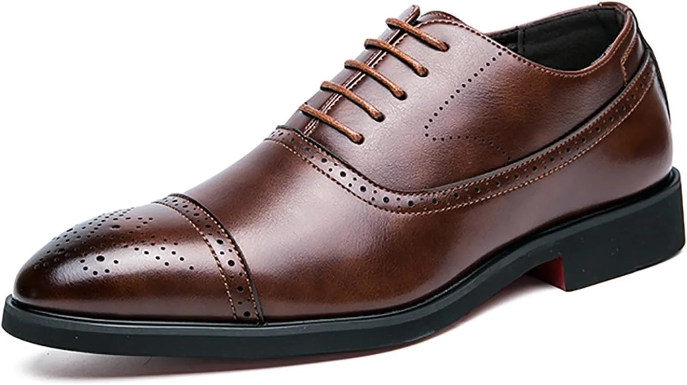 Men's Lace up Wingtip Brogues Dress Shoes,Fashion Modern Wingtip Business Banquet Work Formal Shoes Casual Pointed Toe Low Top Anti-Slip Leather Oxfords