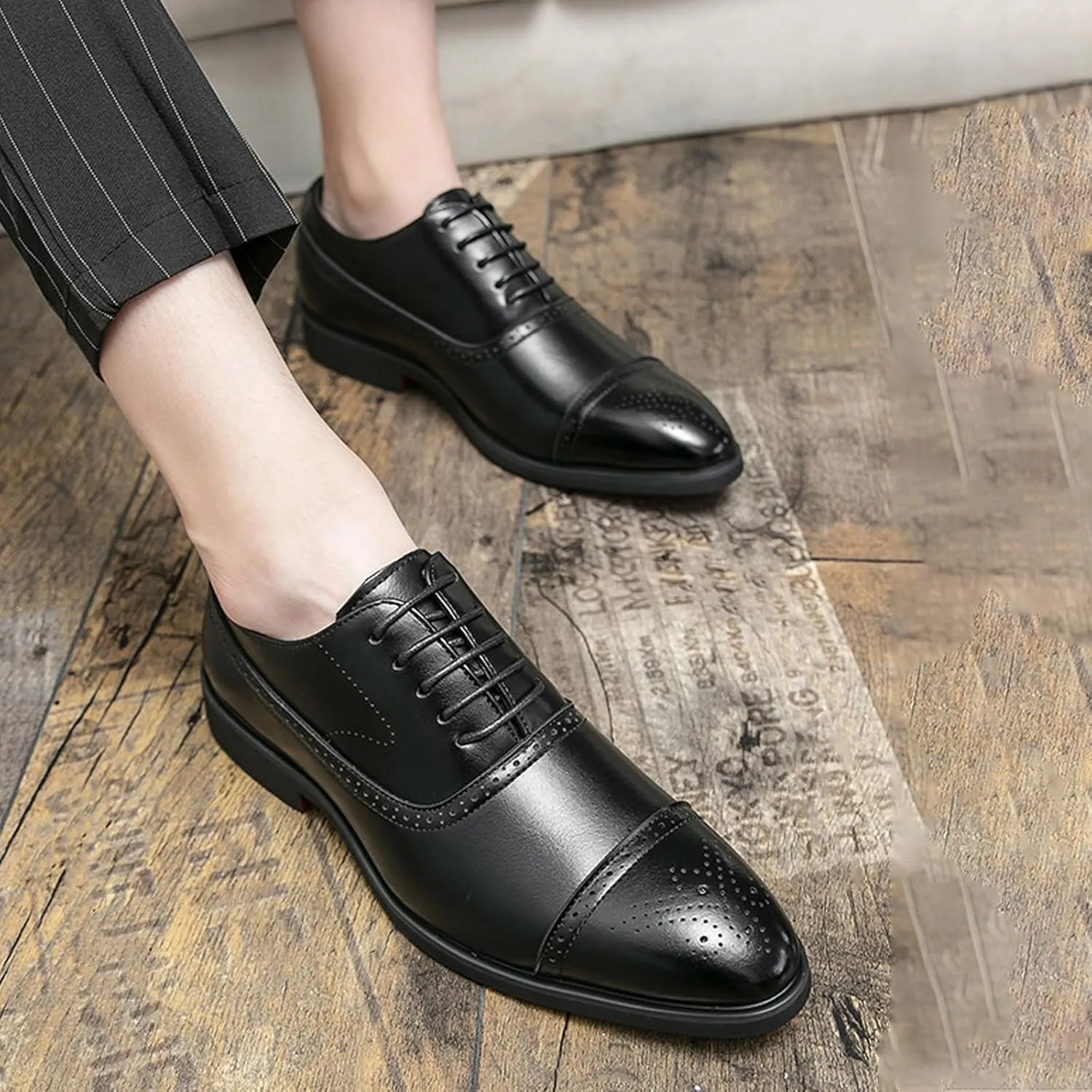 Men's Lace up Wingtip Brogues Dress Shoes,Fashion Modern Wingtip Business Banquet Work Formal Shoes Casual Pointed Toe Low Top Anti-Slip Leather Oxfords
