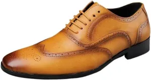 Men's Leather Brogue Dress Oxfords Shoes - Classic Fashion Wingtip Slip-On Loafers, Business Casual Comfortable Formal Footwear