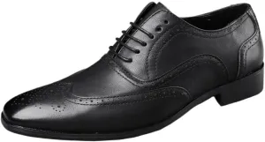 Men's Leather Brogue Dress Oxfords Shoes - Classic Fashion Wingtip Slip-On Loafers, Business Casual Comfortable Formal Footwear