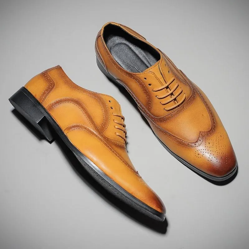 Men's Leather Brogue Dress Oxfords Shoes - Classic Fashion Wingtip Slip-On Loafers, Business Casual Comfortable Formal Footwear