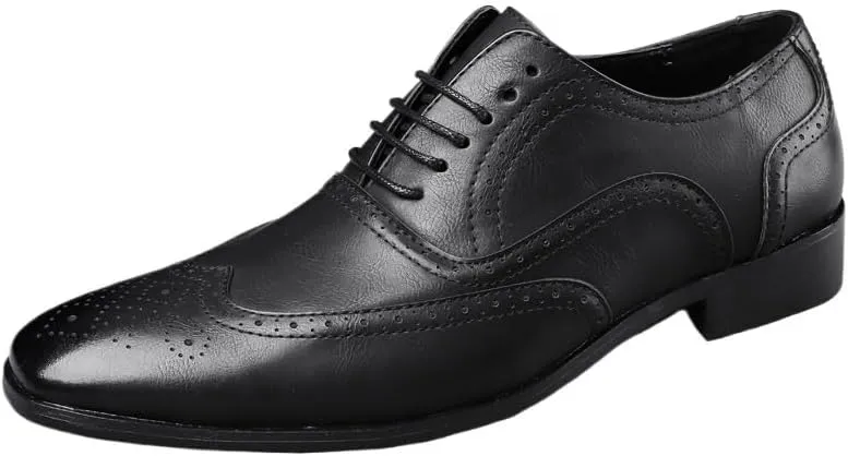 Men's Leather Brogue Dress Oxfords Shoes - Classic Fashion Wingtip Slip-On Loafers, Business Casual Comfortable Formal Footwear