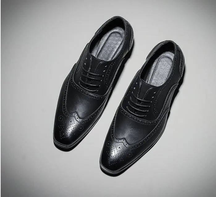Men's Leather Brogue Dress Oxfords Shoes - Classic Fashion Wingtip Slip-On Loafers, Business Casual Comfortable Formal Footwear