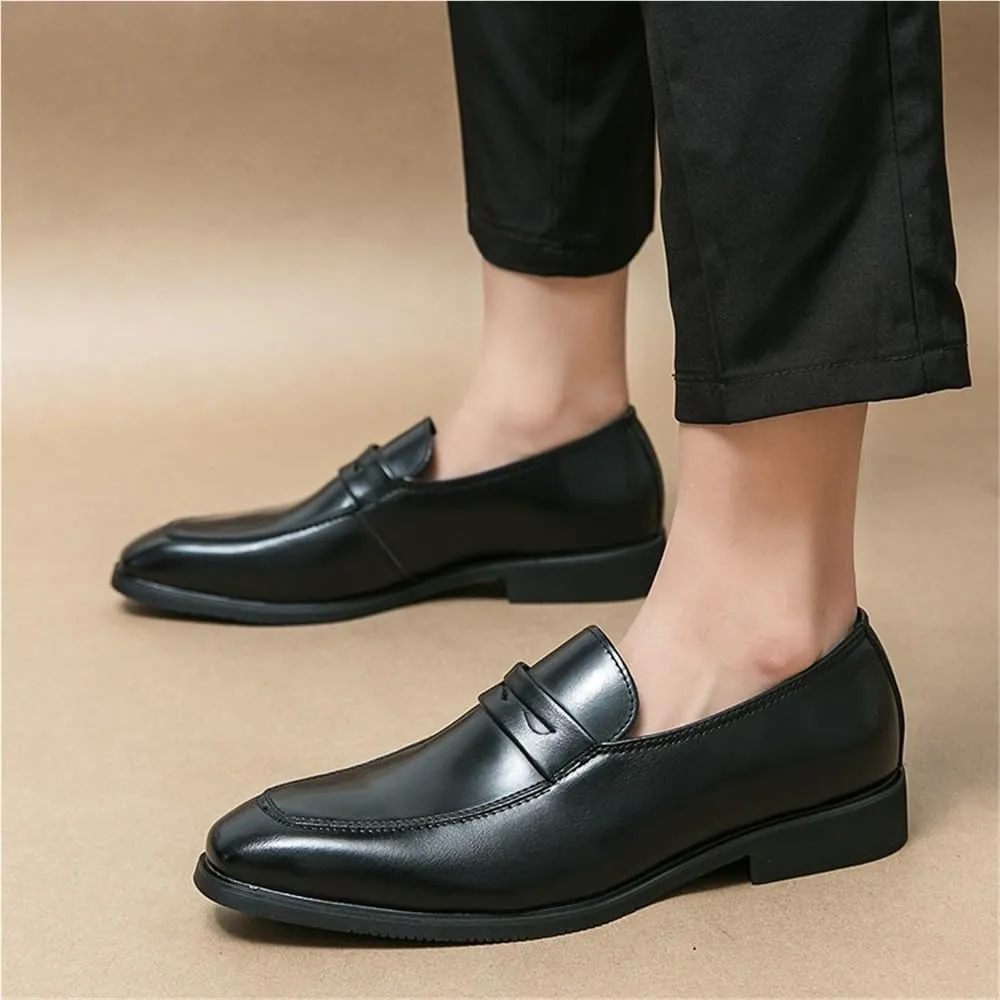 Mens Leather Loafers Pointed Toe Casual Shoes Low Heel Slip On Comfortable Driving Moccasins