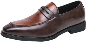 Mens Leather Loafers Pointed Toe Casual Shoes Low Heel Slip On Comfortable Driving Moccasins